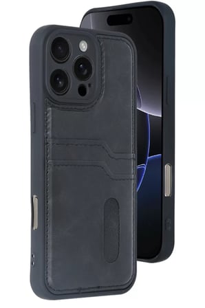 Newface Apple iPhone 16 Pro Max Kılıf Sara Kartvizitli Deri Kılıf - Siyah