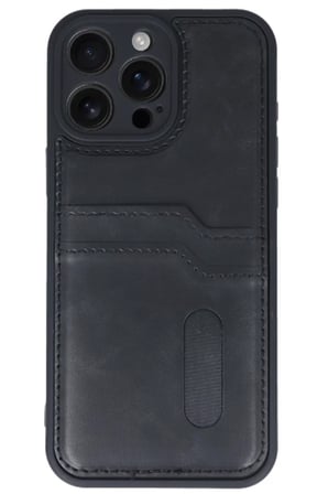 Newface Apple iPhone 16 Pro Max Kılıf Sara Kartvizitli Deri Kılıf - Siyah