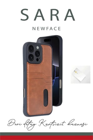 Newface Apple iPhone 16 Pro Max Kılıf Sara Kartvizitli Deri Kılıf - Siyah