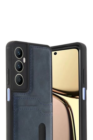 Newface Realme C65 Sara Kartvizitli Deri Kılıf - Lacivert