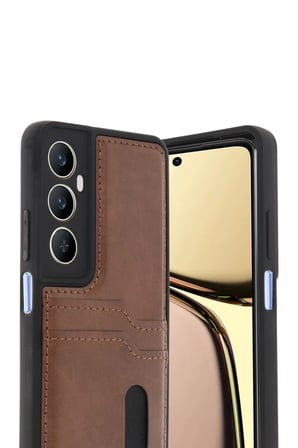 Newface Realme C65 Sara Kartvizitli Deri Kılıf - Taba