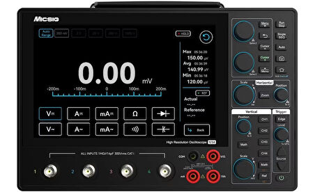 MICSIG MHO14-200 Dijital Bataryalı Osiloskop 200Mhz, 4 Kanal, 12 Bit + DMM