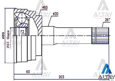 Maher 01738 Aks Kafası Diş B-2500 Ford Ranger 4x4 26X64.9X25 M07025600A