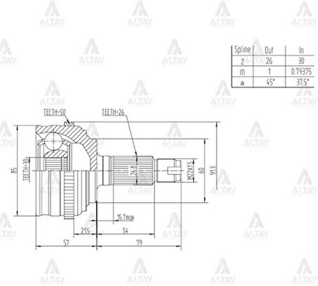 Maher 01775 Aks Kafası Diş HRV 99-15 ABS'li 50 Diş 26X30X60 44014S5AJ51