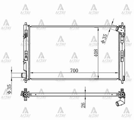 Maher 10596 Radyatör Su Lancer 08 ASX 10 Outlander 06-13 4007 4008 Dizel 698X408X26 A-T Brazing 1350A298