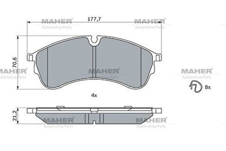 Maher 19029 Fren Balata Crafter 17 Çift Teker Uzun Sası Ön Uzunluk 177,5mm 2N0698151A