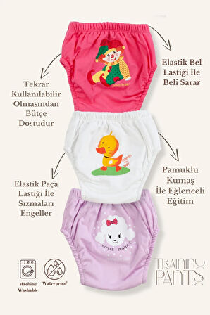 Kız Bebek Çocuk Desenli Sevimli 3 Lü Alıştırma Külodu Sızdırmaz Antialerjik Çocuk Külodu 3-4 Yaş