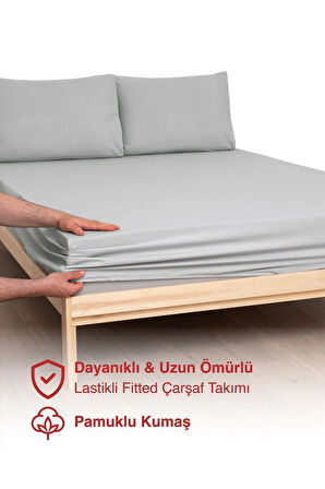 Gri Renkli Lastikli Çift Kişilik Çarşaf Takımı (pamuklu Nevresim Kumaşı, Yastık Kılıflı) 7 Farklı Ebat