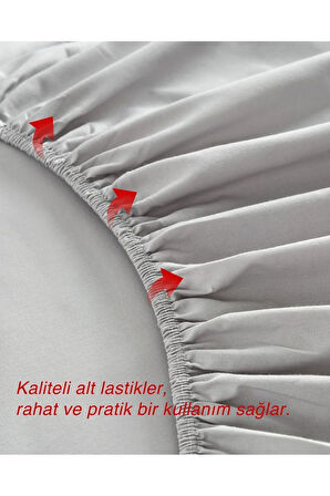 Gri Renkli Lastikli Çift Kişilik Çarşaf Takımı (pamuklu Nevresim Kumaşı, Yastık Kılıflı) 7 Farklı Ebat