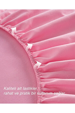 Pembe Rengi Lastikli Çift Kişilik Çarşaf Takımı (PAMUKLU NEVRESİM KUMAŞI, YASTIK KILIFLI) 7 Farklı Ebat