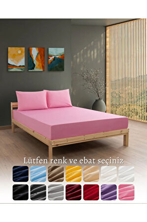 Pembe Rengi Lastikli Çift Kişilik Çarşaf Takımı (PAMUKLU NEVRESİM KUMAŞI, YASTIK KILIFLI) 7 Farklı Ebat