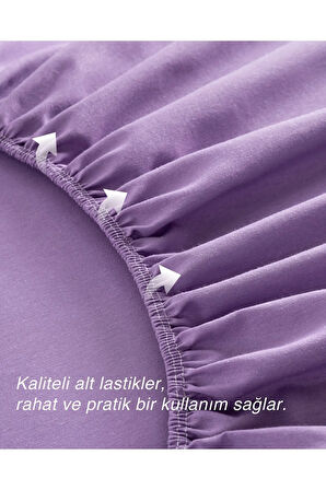 Lila Renkli Lastikli Çift Kişilik Çarşaf Takımı (pamuklu Nevresim Kumaşı, Yastık Kılıflı) 7 Farklı Ebat