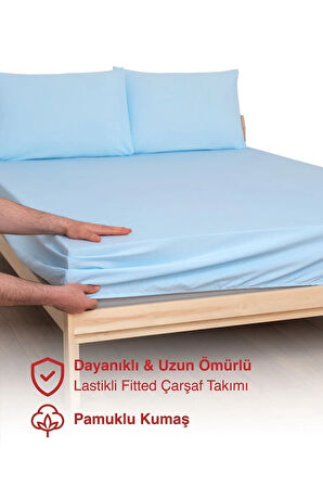 Mavi Renkli Lastikli Çift Kişilik Çarşaf Takımı (pamuklu Nevresim Kumaşı, Yastık Kılıflı) 7 Farklı Ebat