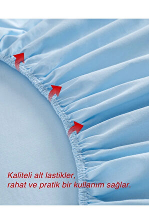 Mavi Renkli Lastikli Çift Kişilik Çarşaf Takımı (pamuklu Nevresim Kumaşı, Yastık Kılıflı) 7 Farklı Ebat