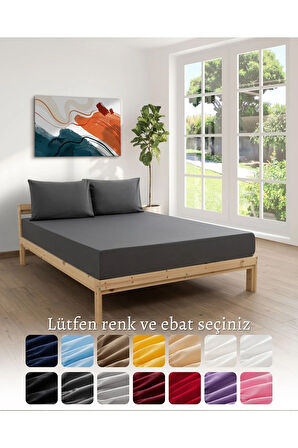 Antrasit Renkli Lastikli Çift Kişilik Çarşaf Takımı (pamuklu Nevresim Kumaşı, Yastık Kılıflı) 7 Farklı Ebat