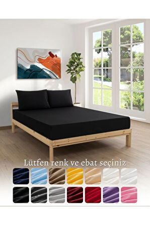 Siyah Renkli Lastikli Çift Kişilik Çarşaf Takımı (pamuklu Nevresim Kumaşı, Yastık Kılıflı) 7 Farklı Ebat