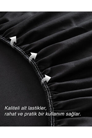 Siyah Renkli Lastikli Çift Kişilik Çarşaf Takımı (pamuklu Nevresim Kumaşı, Yastık Kılıflı) 7 Farklı Ebat