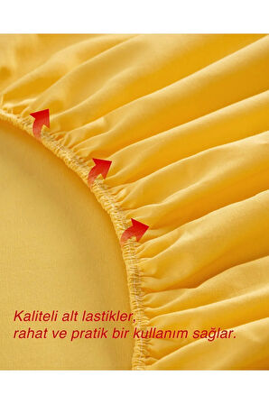 Sarı Renkli Lastikli Çift Kişilik Çarşaf Takımı (pamuklu Nevresim Kumaşı, Yastık Kılıflı) 7 Farklı Ebat