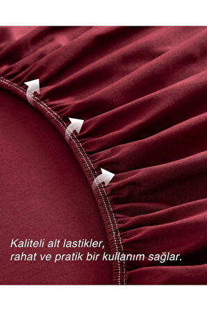Bordo Renkli Lastikli Çift Kişilik Çarşaf Takımı (pamuklu Nevresim Kumaşı, Yastık Kılıflı) 7 Farklı Ebat