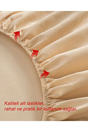 Bej Renkli Lastikli Çift Kişilik Çarşaf Takımı (PAMUKLU NEVRESİM KUMAŞI, YASTIK KILIFLI) 7 Farklı Ebat