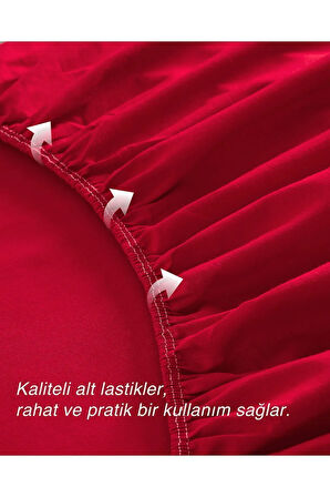 Kırmızı Renkli Lastikli Çift Kişilik Çarşaf Takımı (pamuklu Nevresim Kumaşı, Yastık Kılıflı) 7 Farklı Ebat