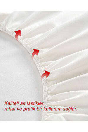 Krem Renkli Lastikli Çift Kişilik Çarşaf Takımı (Pamuklu Nevresim Kumaşı, Yastık Kılıflı) 7 Farklı Ebat