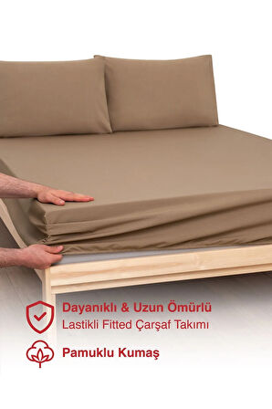 Kahverengi Lastikli Çift Kişilik Çarşaf Takımı (PAMUKLU NEVRESİM KUMAŞI, YASTIK KILIFLI) 7 Farklı Ebat