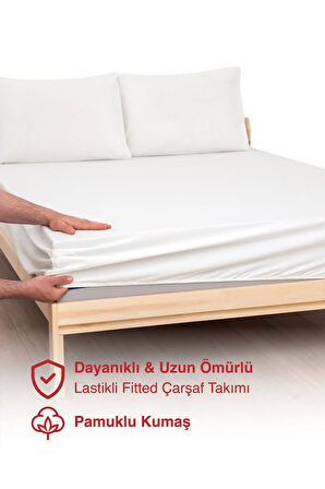 Krem Renkli %100 Pamuklu Penye Kumaşından Çift Kişilik Lastikli Çarşaf (7 FARKLI EBAT)