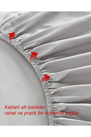 Gri Renkli %100 Pamuklu Penye Kumaşından Çift Kişilik Lastikli Çarşaf (7 FARKLI EBAT)