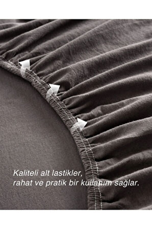 Antrasit Renkli %100 Pamuklu Penye Kumaşından Çift Kişilik Lastikli Çarşaf (7 FARKLI EBAT)