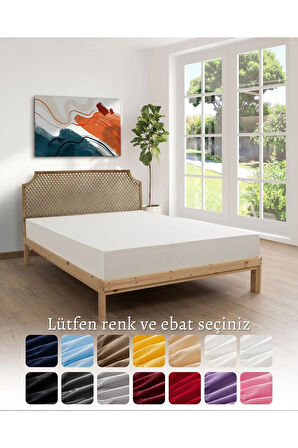 Krem Renkli %100 Pamuklu Penye Kumaşından Çift Kişilik Lastikli Çarşaf (7 FARKLI EBAT)