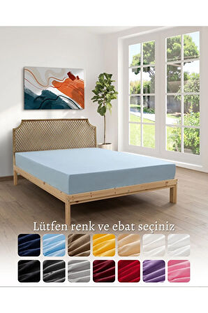 Mavi Renkli %100 Pamuklu Penye Kumaşından Çift Kişilik Lastikli Çarşaf (7 FARKLI EBAT)
