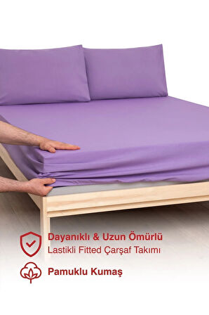 Lila Renkli %100 Pamuklu Penye Kumaşından Çift Kişilik Lastikli Çarşaf (7 Farklı Ebat)