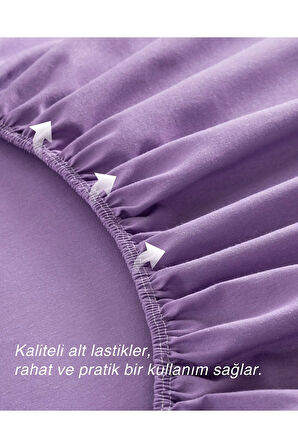 Lila Renkli %100 Pamuklu Penye Kumaşından Çift Kişilik Lastikli Çarşaf (7 Farklı Ebat)