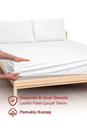 Beyaz Renkli %100 Pamuklu Penye Kumaşından Çift Kişilik Lastikli Çarşaf (7 FARKLI EBAT)