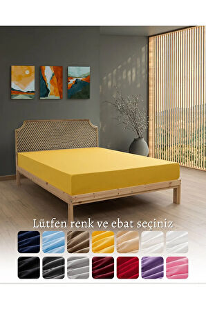 Sarı Renkli %100 Pamuklu Penye Kumaşından Çift Kişilik Lastikli Çarşaf (7 Farklı Ebat)