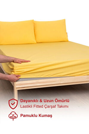 Sarı Renkli %100 Pamuklu Penye Kumaşından Çift Kişilik Lastikli Çarşaf (7 Farklı Ebat)