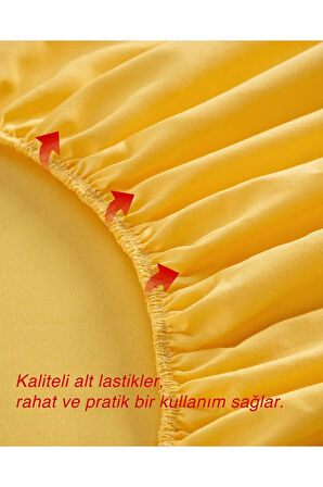 Sarı Renkli %100 Pamuklu Penye Kumaşından Çift Kişilik Lastikli Çarşaf (7 Farklı Ebat)