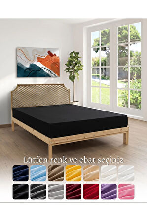 Siyah Renkli %100 Pamuklu Penye Kumaşından Çift Kişilik Lastikli Çarşaf (7 Farklı Ebat)