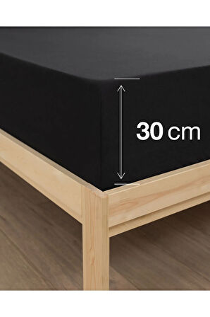 Siyah Renkli %100 Pamuklu Penye Kumaşından Çift Kişilik Lastikli Çarşaf (7 Farklı Ebat)