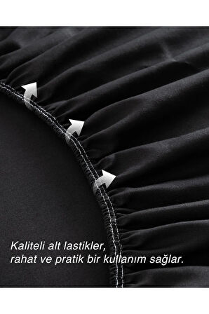 Siyah Renkli %100 Pamuklu Penye Kumaşından Çift Kişilik Lastikli Çarşaf (7 Farklı Ebat)