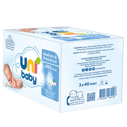 Uni Baby Yenidoğan ve Premature Islak Mendil 3 x 40'lı
