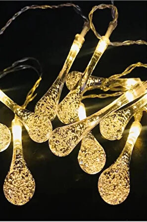 CEYLAN ADAM 10 Led 2 Metre Sarı Kristal Su Damlası Güneş Enerjili Led Işık Solar Bahçe Ağaç Lamba Aydınlatması