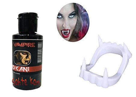 CEYLAN ADAM Beyaz Renk Çift Damak Takma Vampir Dişi Ve 50 Gr Tiyatro Kanı