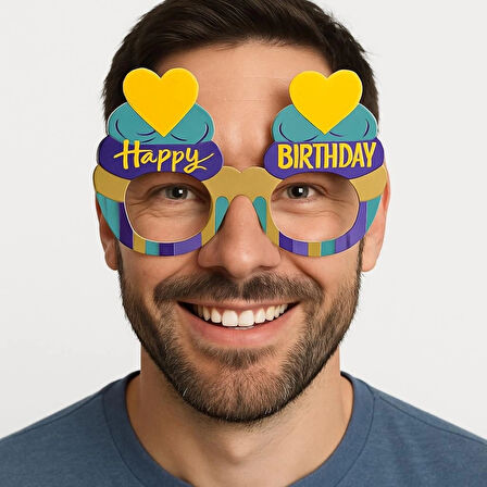 CEYLAN ADAM Cupcake Temalı Doğum Günü Renkli Karton Happy Birthday Gözlüğü 6 Adet