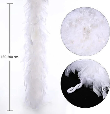 CEYLAN ADAM Beyaz Renk Kabarık Kalın Otriş Boa Tüy 6 Cm Genişlik 180-200 Cm Uzunluk