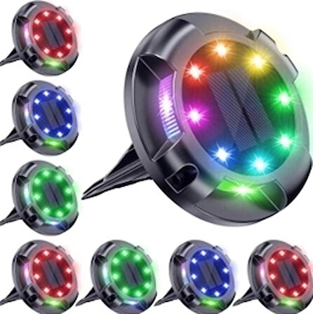 CEYLAN ADAM 4'lü Solar Panelli Kazıklı Zemin Solar Ledi 8+4 Led Rgb