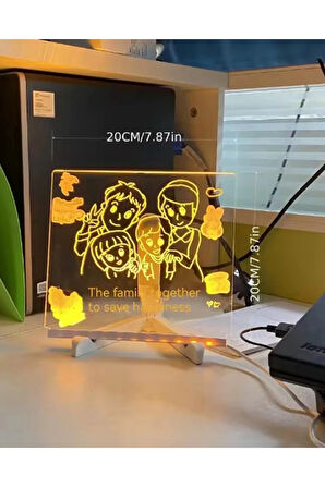 Neon Işıklı 7 Renk Işık Boyama Kalemli Led Resim Panosu Boyama Tahtası Kalemleri 20 X 20