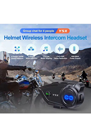 CEYLAN ADAM Y5x Rgb Işıklı Intercom 5 Kişi Bağlantılı 1000mah Motosiklet Bluetooth Kulaklık Seti