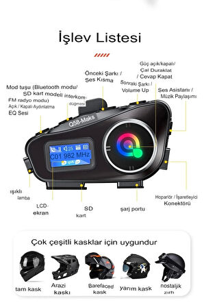 Q58-max Radyolu 2 Kişi Bağlantılı Bluetooth Kask Kulaklık Ekranlı Fenerli Müzik Ve Telsiz Intercom